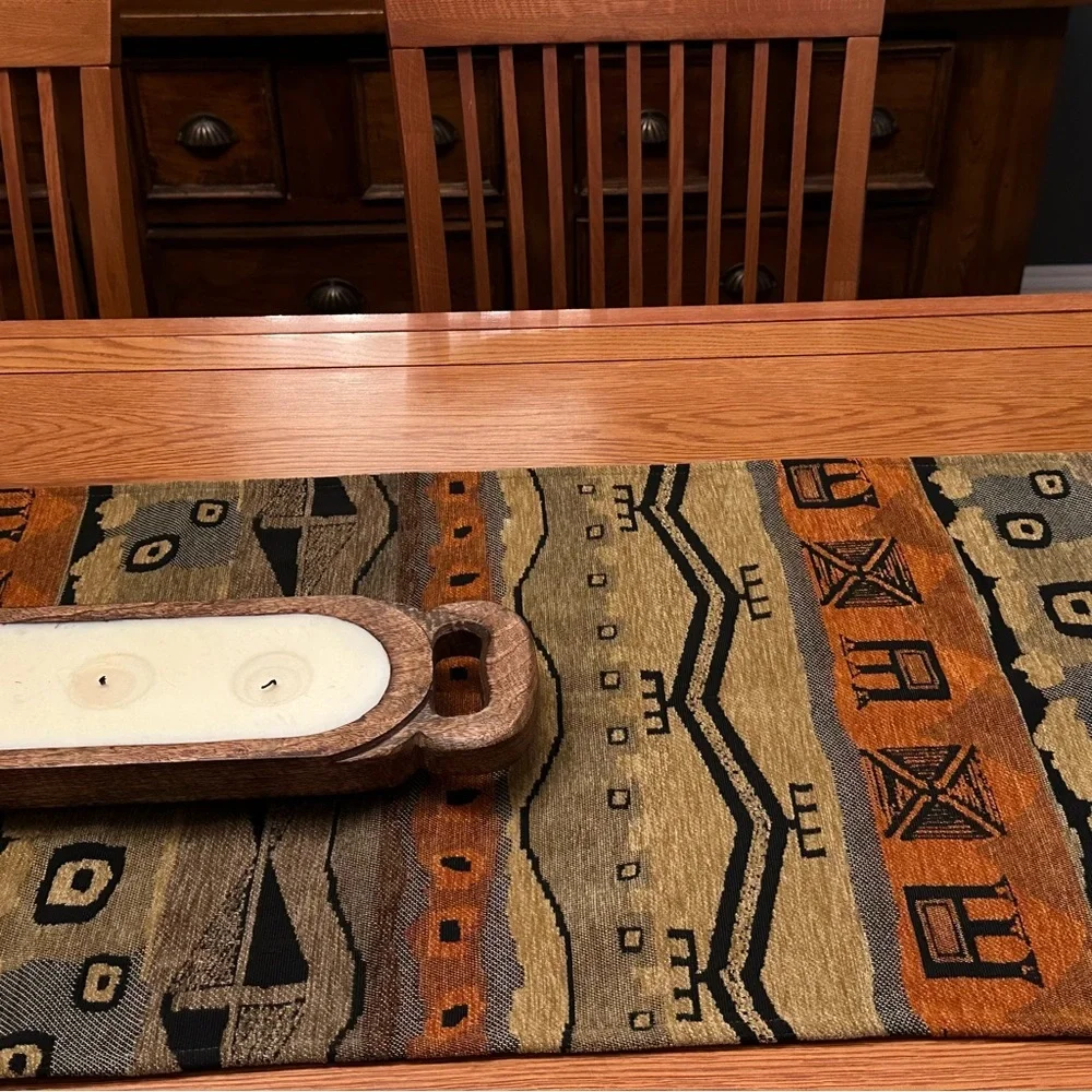 8th Ave Trading Co African themed 54 inch table runner in browns and oranges